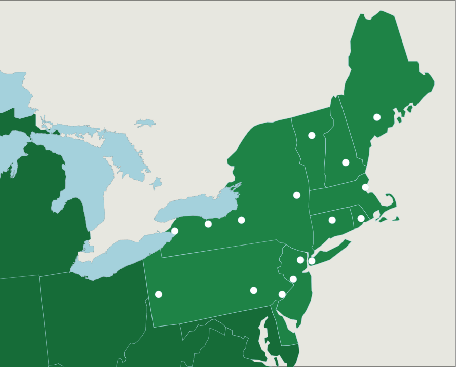 Восточная америка. Штаты Северо Востока США. Северо Восток Америки штаты. Северо Восток макрорайон США. Границы Северо Востока США.