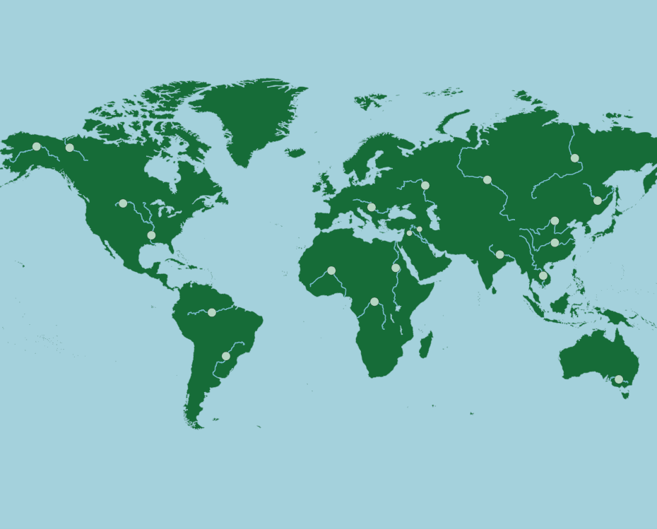 world map labeled rivers
