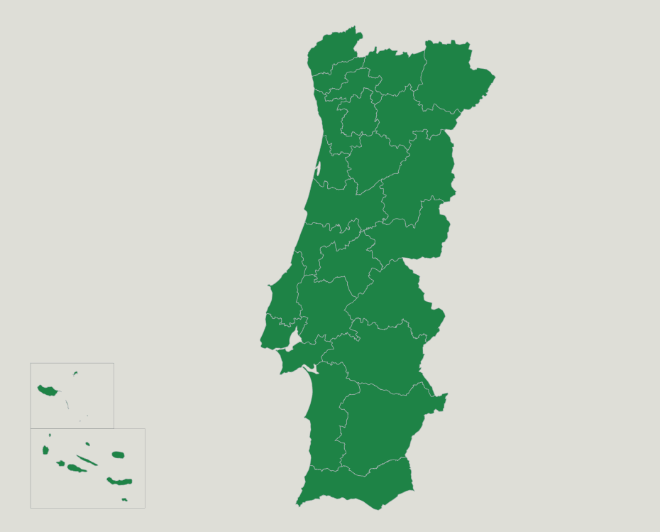 Mapa de resultados por região NUTS III.