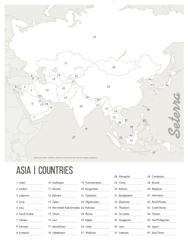 Asia Countries Quiz Key 