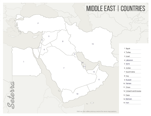 blank political map of middle east and africa