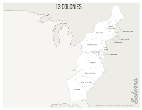 The Us 13 Colonies Labeled 